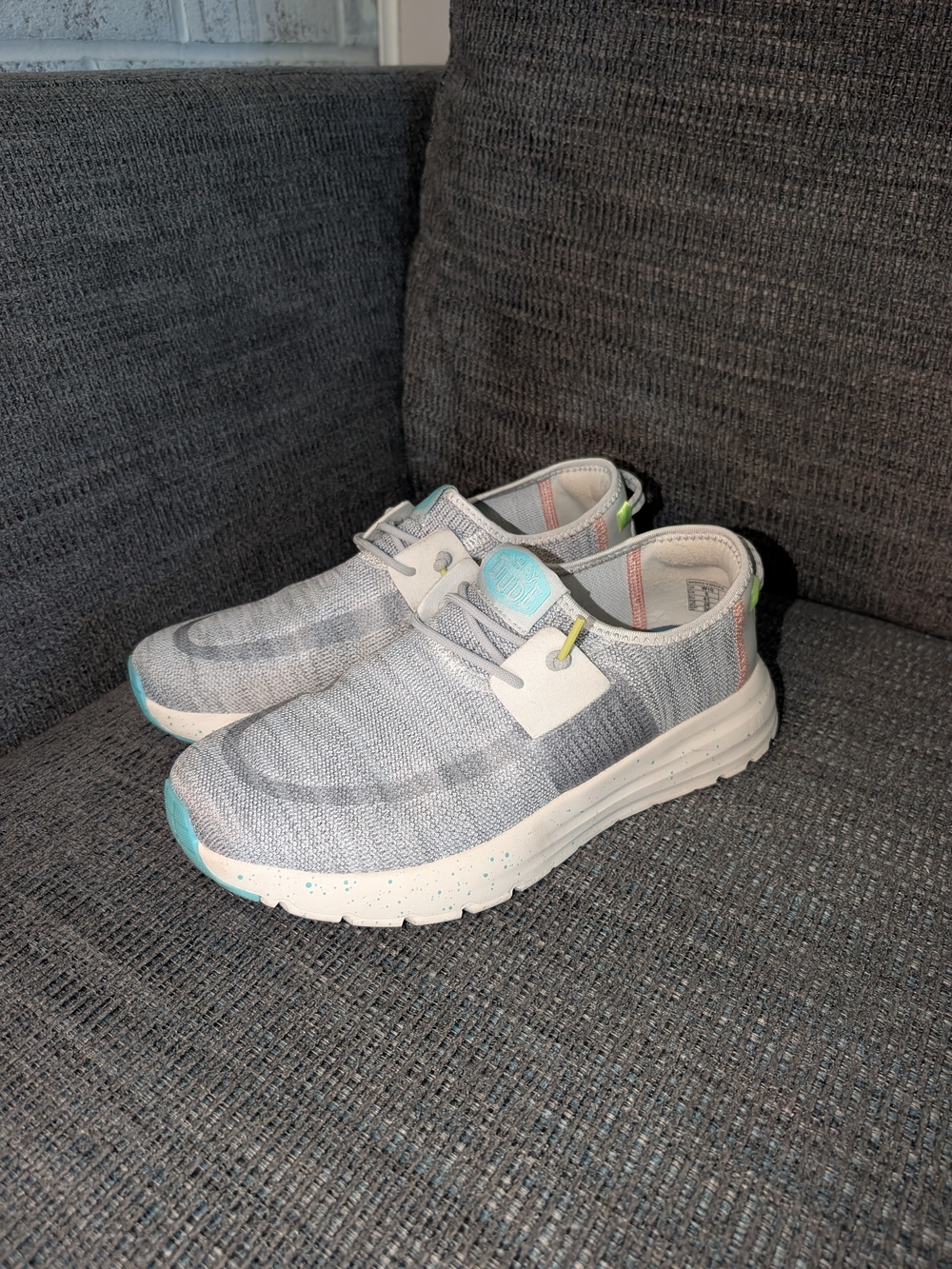 Hey Dude Slip-On Sneakers in Light Gray and Teal